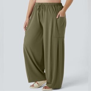 Halara Mid Rise Elastic Waistband Drawstring Side Pocket, Palazzo Wide Leg Pants